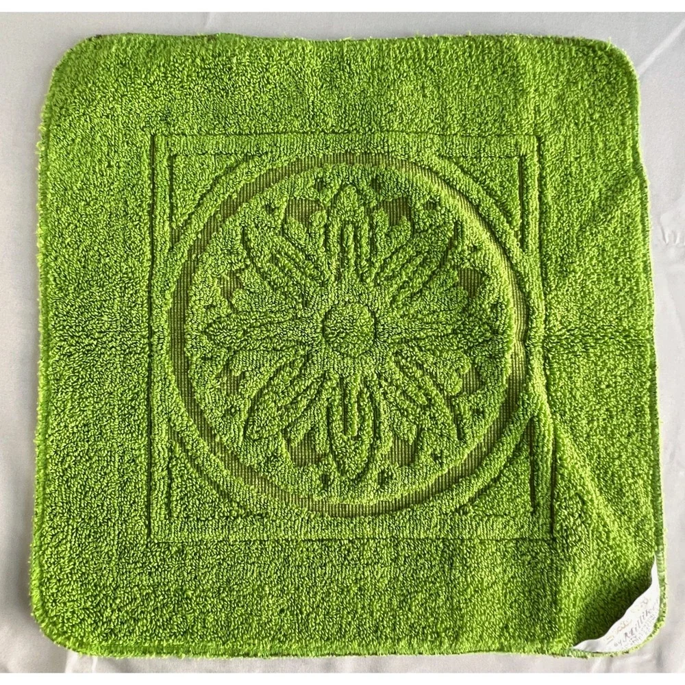 Set of 6 Vintage Milliken Callaway Moss Green Sculpted Towels Cotton Floral NOS